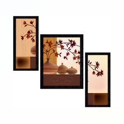 PnF Brown & Beige 3 Pieces Floral And Botanical Wall Arts-23