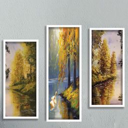 SAF Yellow & Blue 3 Pieces Water & Tree Painted UV Coating Wall Arts-image-99