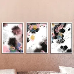 SAF White & Pink 3 Pieces Abstract Art Printed Framed Wall Paintings-image-81