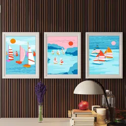 Art Street Blue & Pink Abstract Floater Pop Art Boat Printed Wall Arts-0