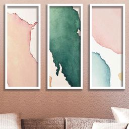 SAF Green & White 3-Pieces Modern Art Printed Framed Wall Art-image-99