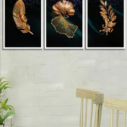 SAF Blue & Brown 3 Pieces Tropical Leaves Painting Wall Arts-14