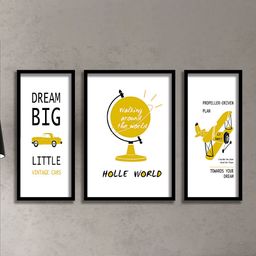 SAF 3 Pieces White & Yellow Motivational Quotes Painting Framed Wall Art-image-57