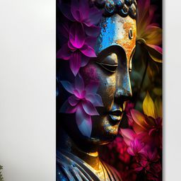 SAF Purple & Blue Canvas Lord Buddha Painting Wall Art-image-87