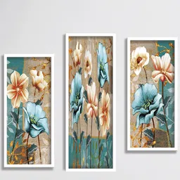 SAF Beige & Blue 3 Pieces Floral Painting Framed Wall Art-image-8