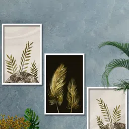 SAF White & Green 3-Pieces Modern Art Printed Framed Wall Art-image-99