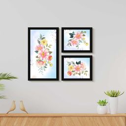 999Store Blue & Pink 3 Pieces Beautiful Daisy Flower Water Color Painting Wall Art-41