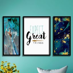 SAF 3 Pieces Teal Blue & White Motivational Quotes Painting Framed Wall Art-image-54