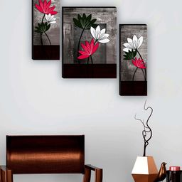 SAF Grey & Black 3 Pieces Flower Pot UV Textured Paintings Wall Art-picture-43