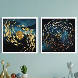 SAF Black & Blue 2 Pieces Modern Painting Framed Wall Art-1
