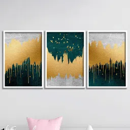 SAF Green & Yellow 3 Pieces Modern Art-Painted Framed Wall Art-10