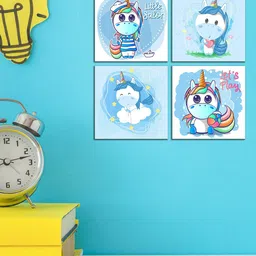 WENS Kids Set Of 4 Blue & White Cute Unicorn Printed Wall Arts-image-8