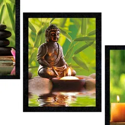 PnF Charcoal & Green 3 Pieces Wooden Religious Painting Wall Arts-image-3