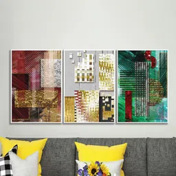 SAF Red & Green 3 Pieces Abstract Printed UV Coating Wall Painting-image-10