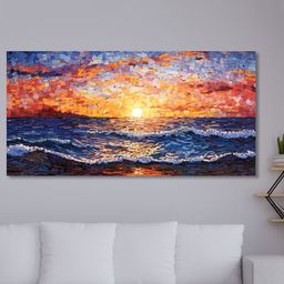 SAF Blue & Orange Colored Abstract Painting Wall Art-image-10