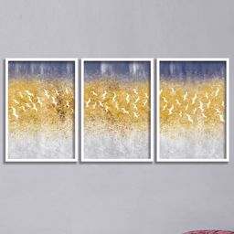 SAF 3Pcs White & Yellow Framed Modern Painting Wall Art-17