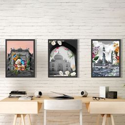 Art Street Black & Pink 3 Piece Synthetic Wood Abstract Wall Paintings-image-34