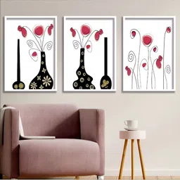 Aura White & Black 3 Piece Wood Floral and Botanical Wall Paintings-image-50