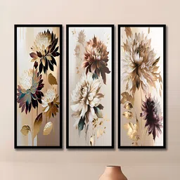 WENS Black & Beige 3 Pieces Synthetic Wooden Floral and Botanical Paintings Wall Art-45