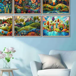 SAF Green & Blue 6 Pieces Synthetic Wood Birds and Animals Paintings Wall Art-25