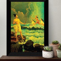 SAF Green & Black Hindu God Religious Painting Wall Art-image-34