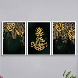 SAF Yellow & Green 3 Pieces Merry Christmas Painted Framed Wall Art-26