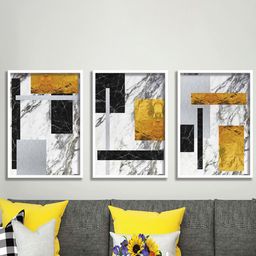 SAF White & Black 3 Pieces Abstract Art Printed UV Coating Finish Framed Wall Paintings-image-31