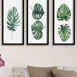 SAF White & Green 3 Pieces Tropical Leaves Painting Wall Arts-image-40
