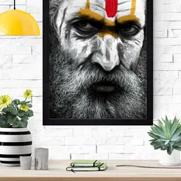 Gallery99 Black & White Aghori Face Textured Paper Framed Wall Art-image-89