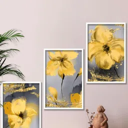 SAF White & Yellow 3-Pieces Modern Art Printed Framed Wall Art-13