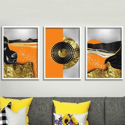 SAF Grey & Orange 3 Pieces Abstract Painting Wall Arts-24
