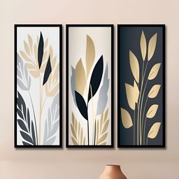 WENS Black & Grey 3 Pieces Synthetic Wooden Floral and Botanical Paintings Wall Art-image-93