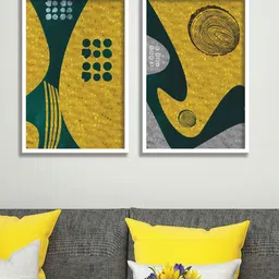 SAF Yellow & Green 2 Pieces Abstract Printed Wall Art-24