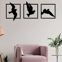 ARTROOMS Black 3 Pieces Birds Framed Metal Wall Decor-picture-1