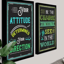 Art Street Set Of 2 Black Your Attitude Determines Your Direction Printed Wall Art-24