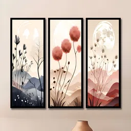 WENS Cream & Rust 3 Piece Synthetic Wood Other Wall Paintings-36
