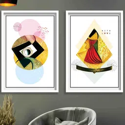 SAF Yellow & Red 2 Pieces Abstract Printed Framed Wall Art-5