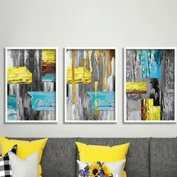 SAF Grey & Yellow 3 Pieces Abstract Painting Wall Arts-22