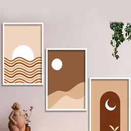 SAF Beige & Brown 3-Pieces Modern Art Printed Framed Wall Art-4