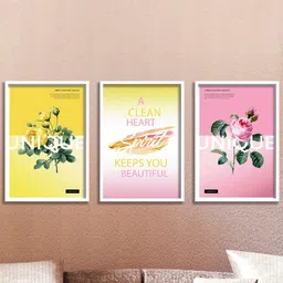 SAF 3-Pcs Yellow & Pink Birds & Flower Painting Framed Wall Art-9