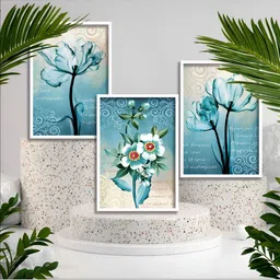 Aura Blue & Beige 3 Piece Wood Floral and Botanical Wall Paintings-image-80