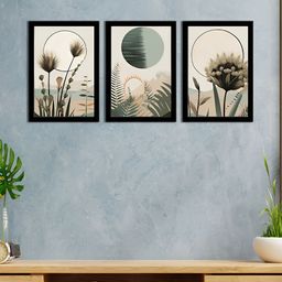 WENS Off White & Sea Green 3 Pieces Synthetic Wooden Paintings Wall Art-36