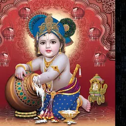 PnF Black & Red Baal Krishna Religious Wooden Painting Wall Art-image-53
