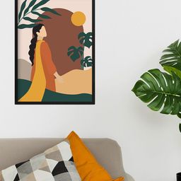 Happening Hippo Beige & Brown Woman and ferns Wall Art-49