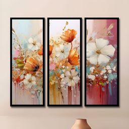 WENS Black & Pink 3 Pieces Synthetic Wooden Floral and Botanical Paintings Wall Art-image-64