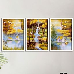 SAF Blue & Yellow 3 Pieces Modern Art Painting Wall Arts-image-84