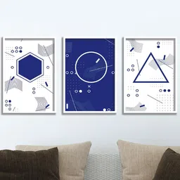 SAF White & Blue 3 Pieces Abstract Painting Wall Arts-picture-4