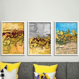 SAF 3-Pcs Yellow & Blue Abstract Painting Framed Wall Art-14