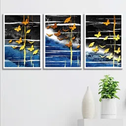 SAF 3-Pcs Blue & Black Modern Art Painting Framed Wall Painting-image-76
