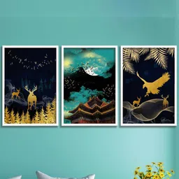 SAF 3-Pcs Blue & Black Nature Painting Framed Wall Art-image-84